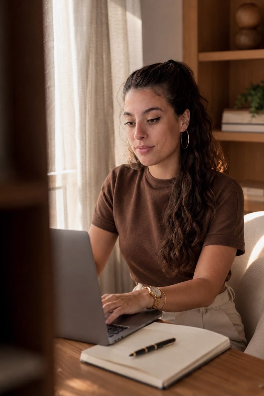Luíza Aguiar trabalhando no computador